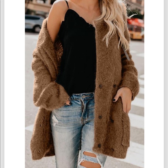 Sweaters - Warm Fuzzy Double Breasted Pocket Cardigan Sweater